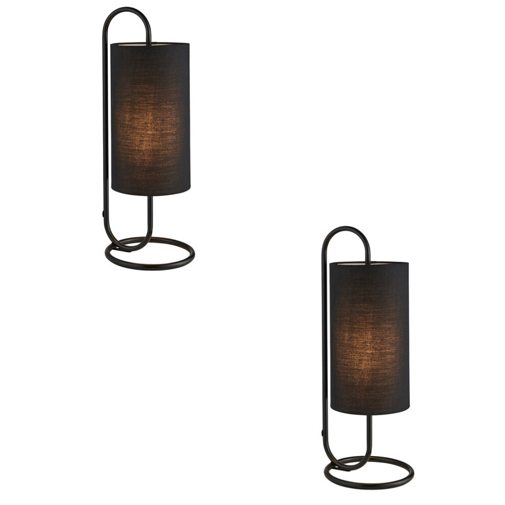 Loops 2 Pack Modern Matt Black Oval Table Lamp Desk Light & Black Fabric Shade