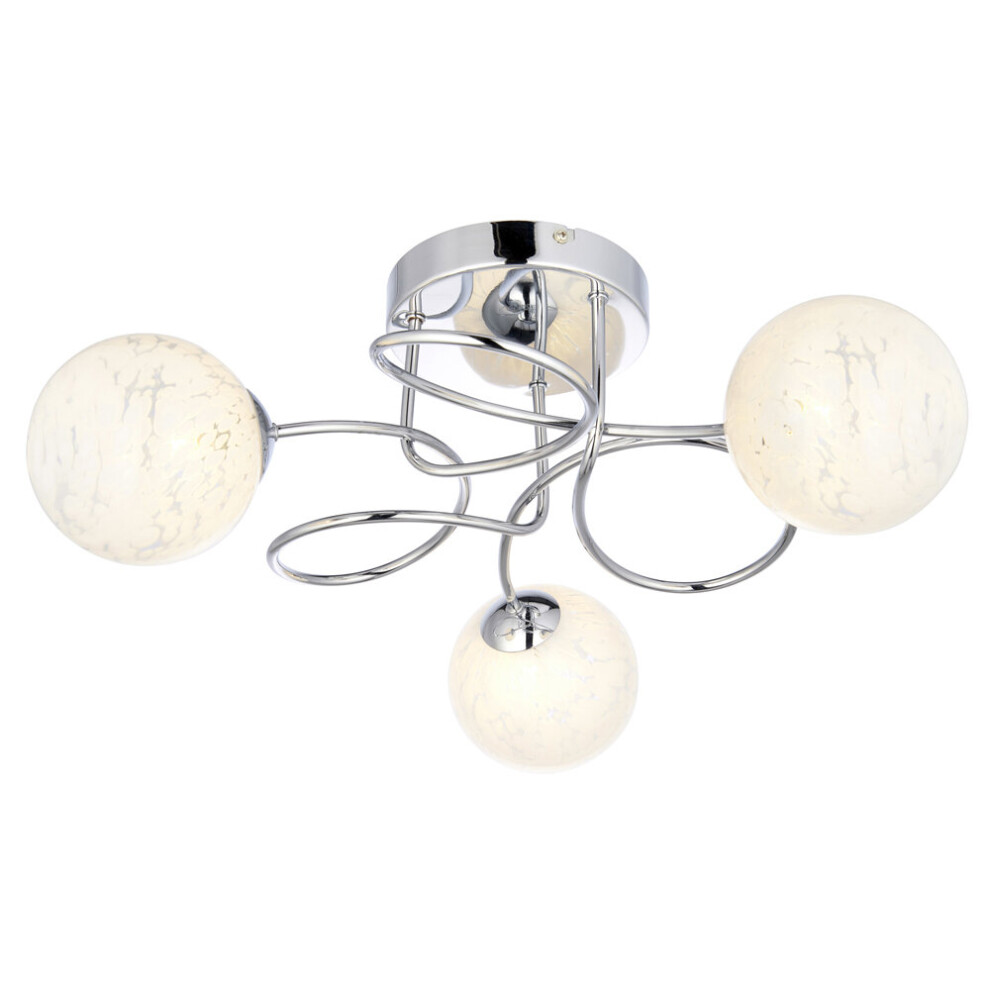 Loops Polished Chrome Semi Flush Ceiling Light & Confetti Glass Shades Multi Arm Lamp