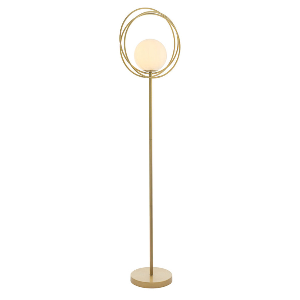 Loops 1556Mm Brushed Standing Floor Lamp With Glass Opal Sphere Shade Gold/Light