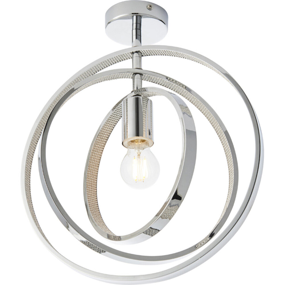 Loops Chrome Plated Semi Flush Ceiling Pendant - Adjustable Hoops - Dimmable Light