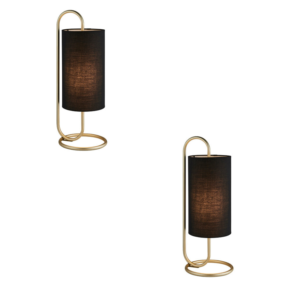 Loops 2 Pack Modern Antique Brass Oval Table Lamp Desk & Fabric Shade Light/Black