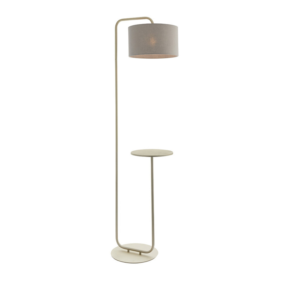 Satin Champagne Floor Lamp & Side Table - 1750mm Height - 38cm Grey Fabric Shade