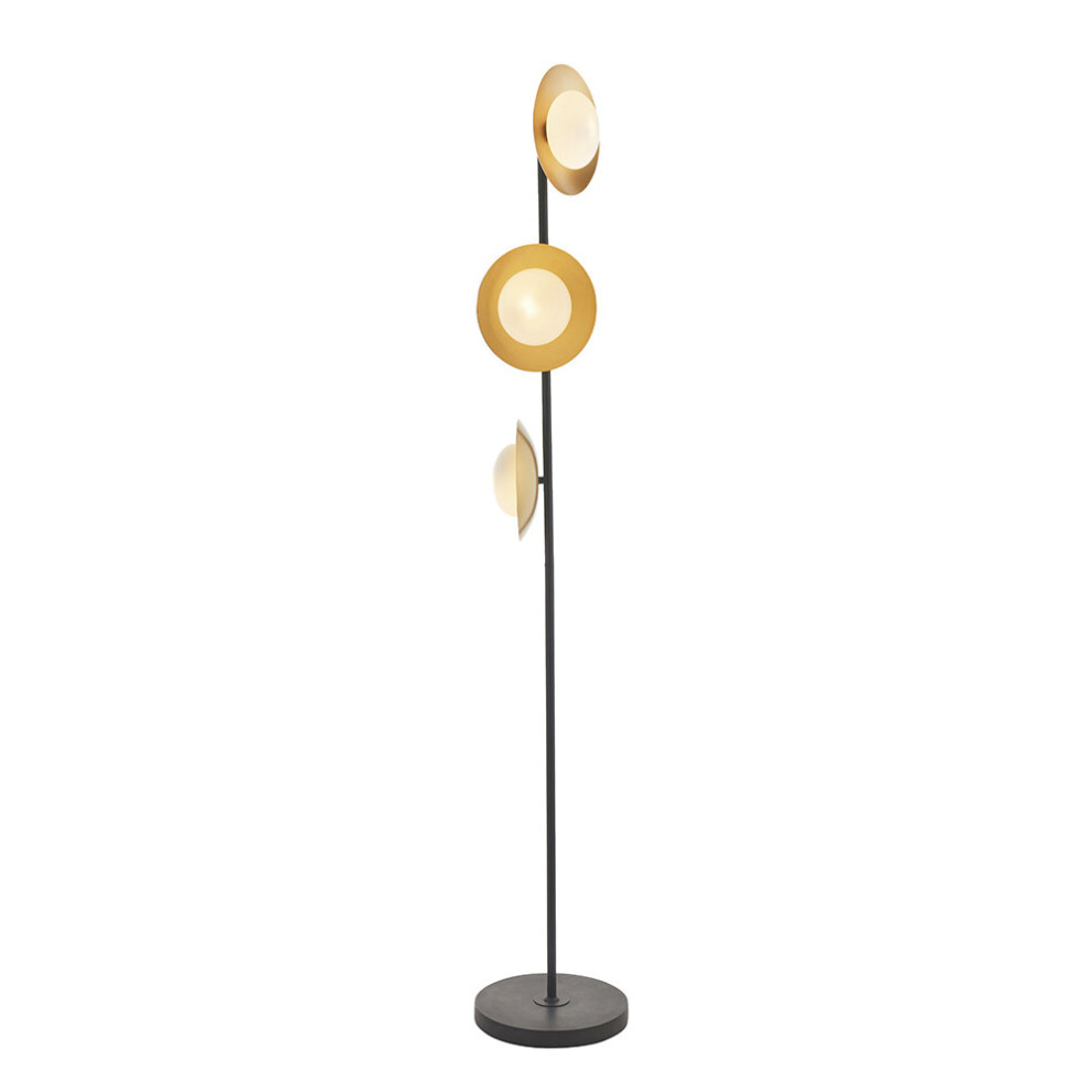1560mm Freestanding Floor Lamp Light - Gold & Bronze Dish Design - Opal Glass
