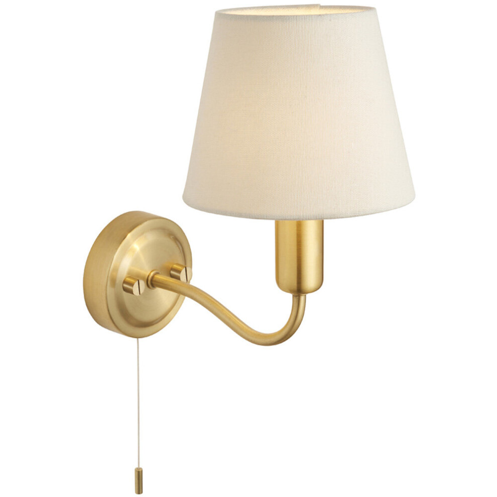Photos - Floodlight / Street Light Bathroom Wall Light Fitting - Satin Brass Plate & Ivory Fabric Shade - Modern Bathroom-Lighting-Sconce-Mounted-Lamp-Mirror-M