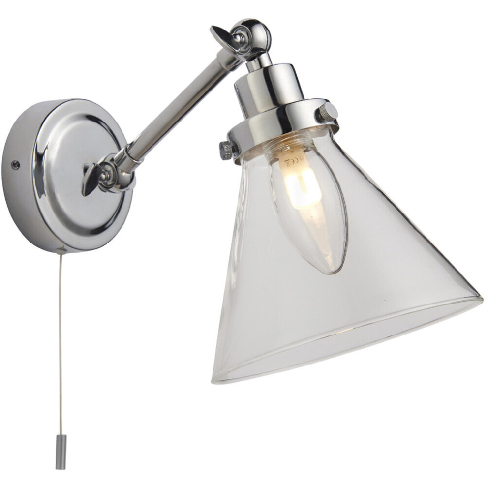 Loops Bathroom Wall Light Fitting - Chrome Plate & Clear Glass Shade - Sconce