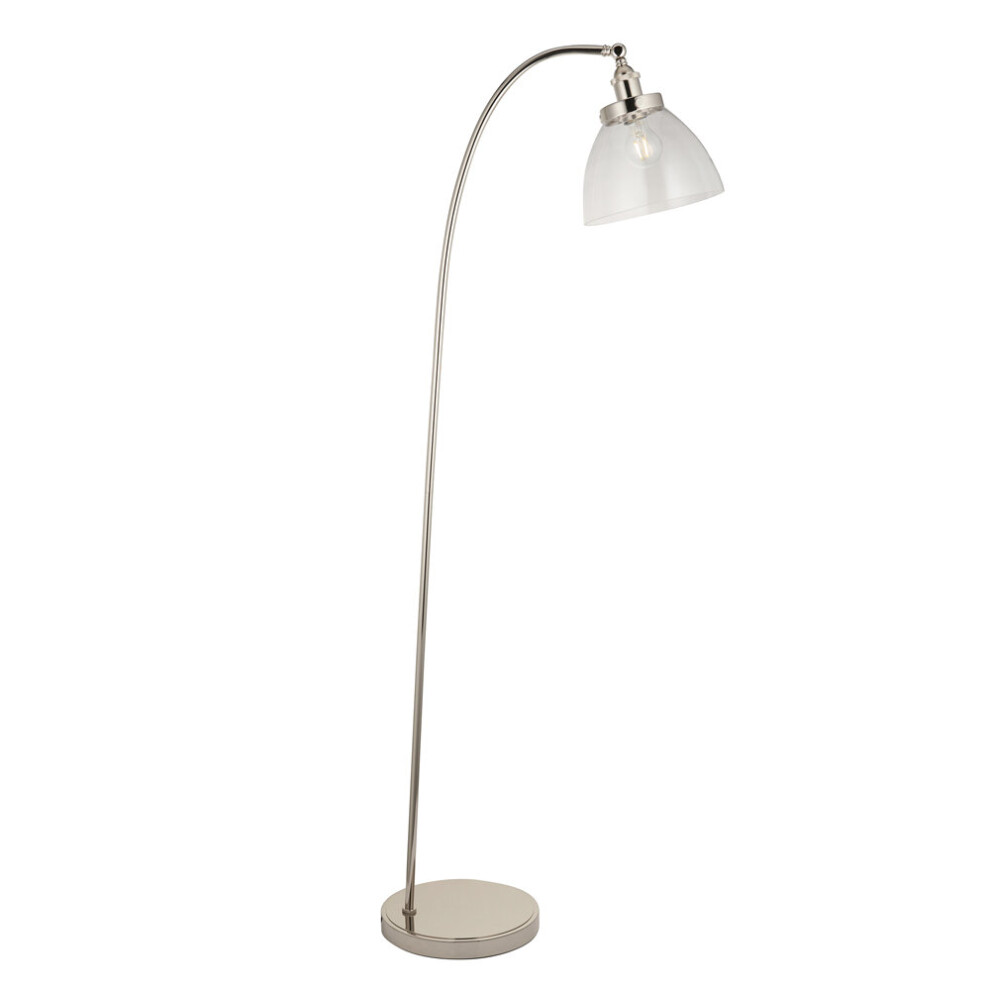 Loops Bright Nickel Standing Floor Lamp & Clear Glass Shade - Knurled Detailing Light