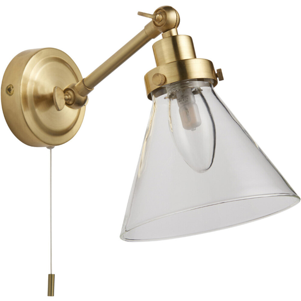 Loops Bathroom Wall Fitting - Satin Brass Plate & Clear Glass Shade - Sconce Light