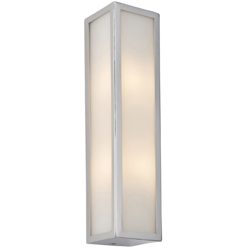 Loops Bathroom Wall Fitting - Chrome Plate & Frosted Glass Shade - Twin Lamp Light