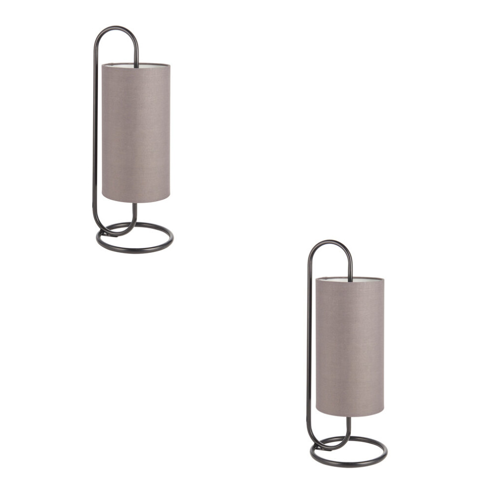 Loops 2 Pack Modern Matt Black Oval Table Lamp Desk Light & Grey Fabric Shade