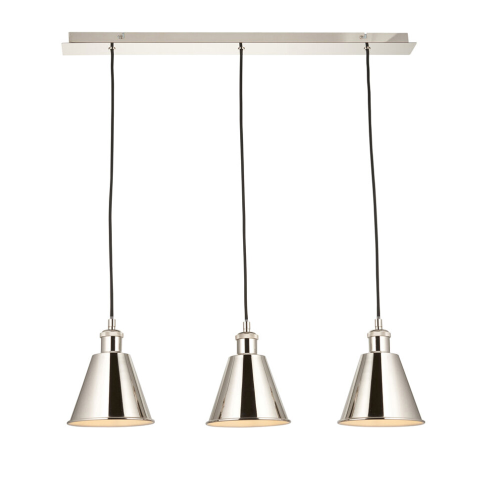 Loops Bright Nickel Three Ceiling Pendant & Inner Shade Knurled Detailing Light/White