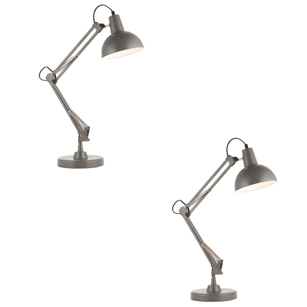 2 PACK Slate Grey Table Lamp Task Light - Inline Switch - Adjustable Desk Light