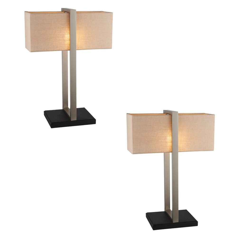 2 PACK Satin Nickel Framed Table Lamp Light & Linen Shade - Matt Black Base-image-OPC-P9982Z5-NEW