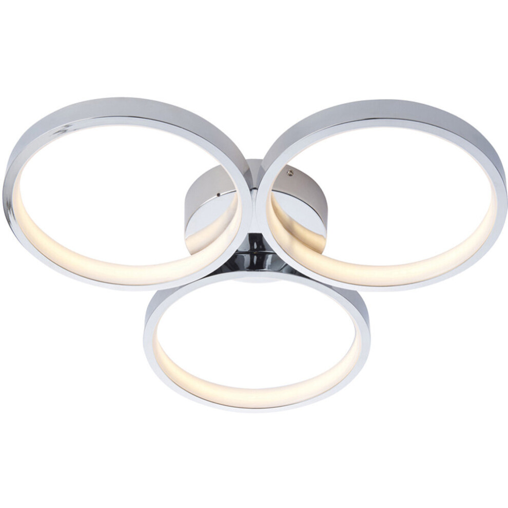 Loops Semi Flush Multi Arm Bathroom Ceiling Light - Chrome Plated & White Diffuser