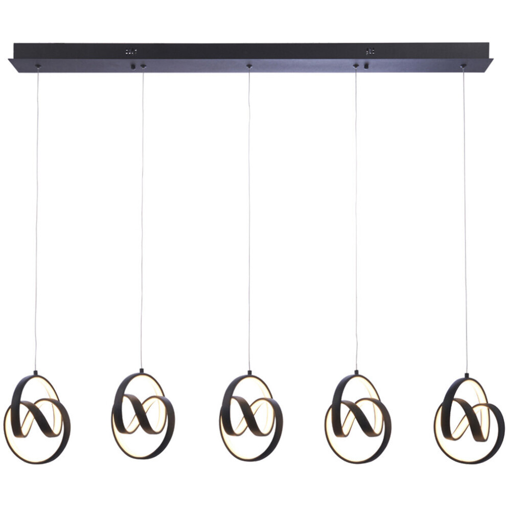 Loops Textured Matt Linear 5 Ceiling Pendant - 3000K Warm Leds Black/Light/White