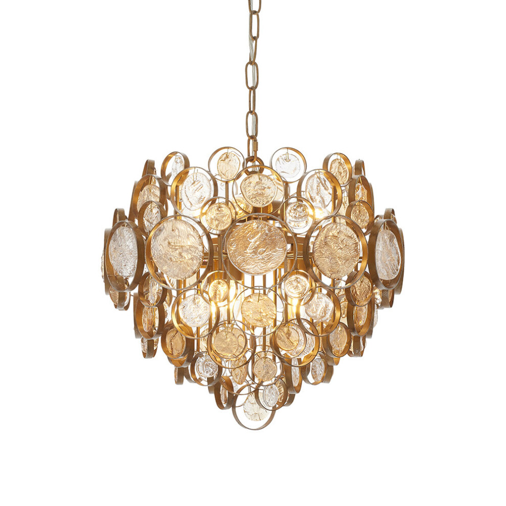 Loops Antique Ornate Chandelier - Clear & Glass Detailling - Dimmable Gold/Amber