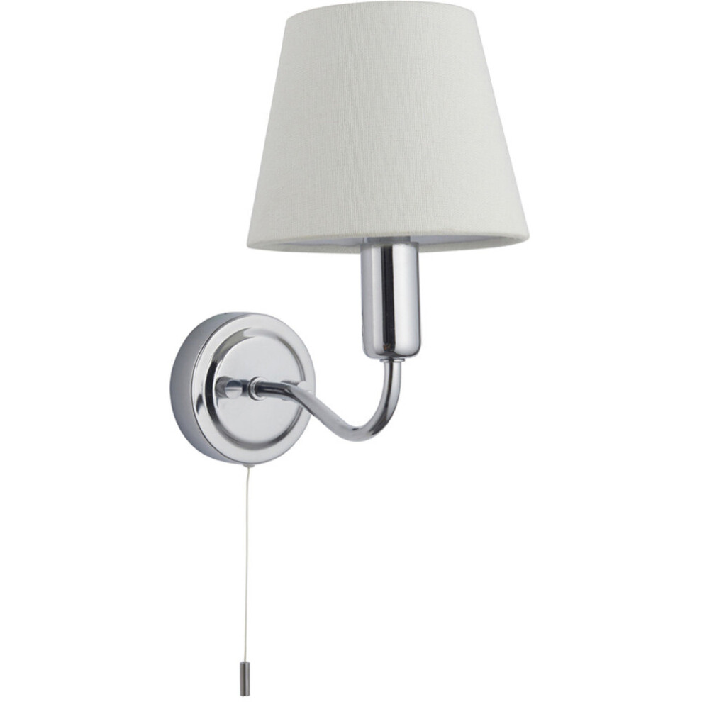 Bathroom Wall Light Fitting - Chrome Plate & Ivory Fabric Shade - Modern