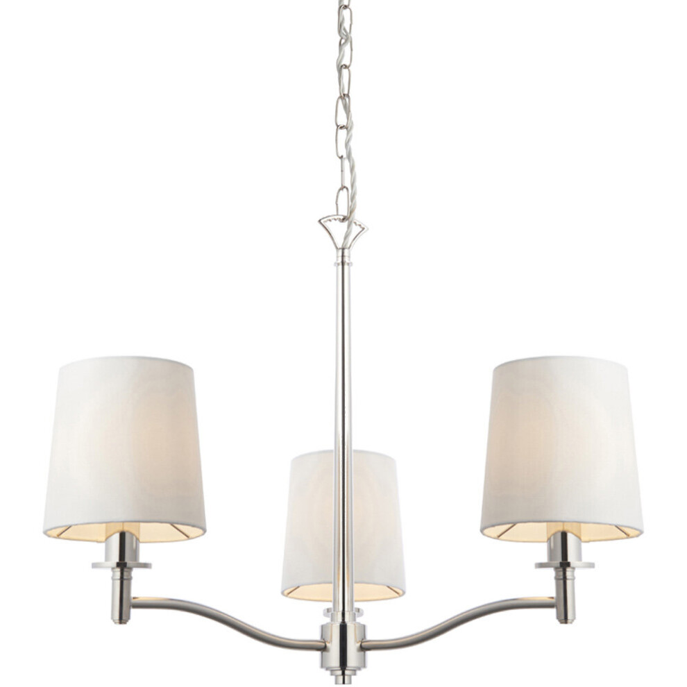 Bright Nickel 3 Light Ceiling Pendant Fitting & Vintage White Fabric Shades