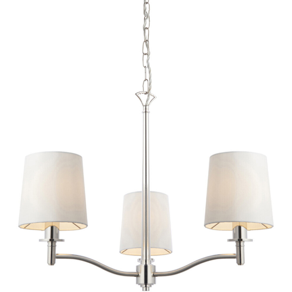 Bright Nickel 3 Light Ceiling Pendant Fitting & Vintage White Fabric Shades