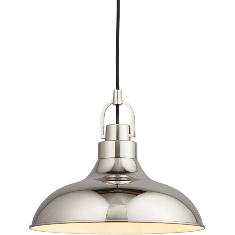 Polished Nickel Ceiling Pendant Light Fitting & Gloss White Inner Shade
