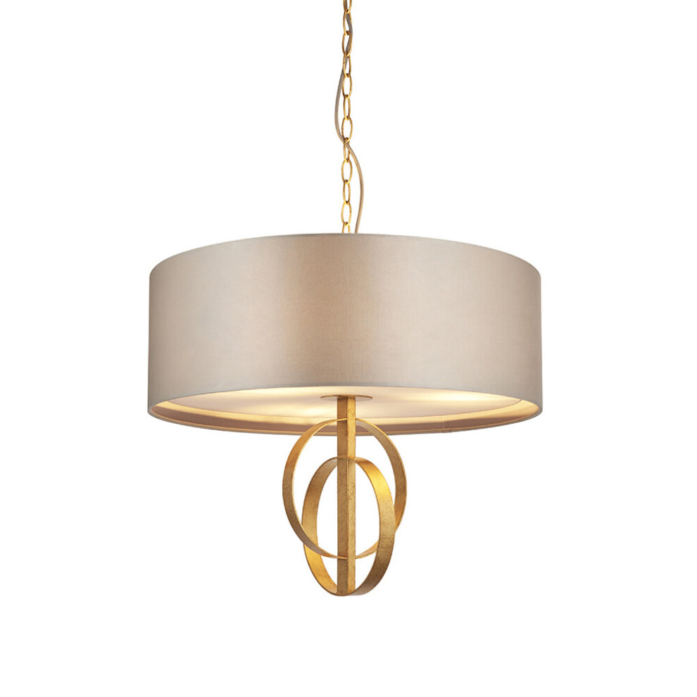 Loops Antique Ceiling Pendant & Mink Satin Shade - 3 Bulb Hanging Fitting Gold/Light