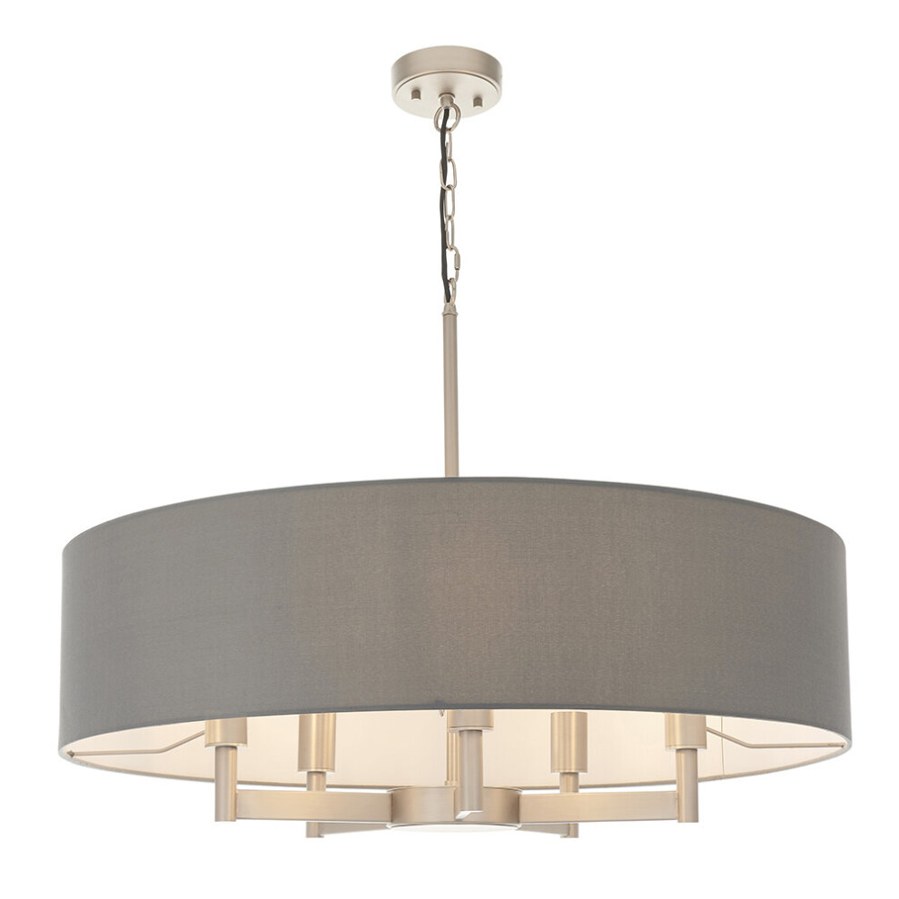 Matt Nickel Multi Arm Ceiling Pendant Light & Grey Shade 5 Bulb Hanging Fitting