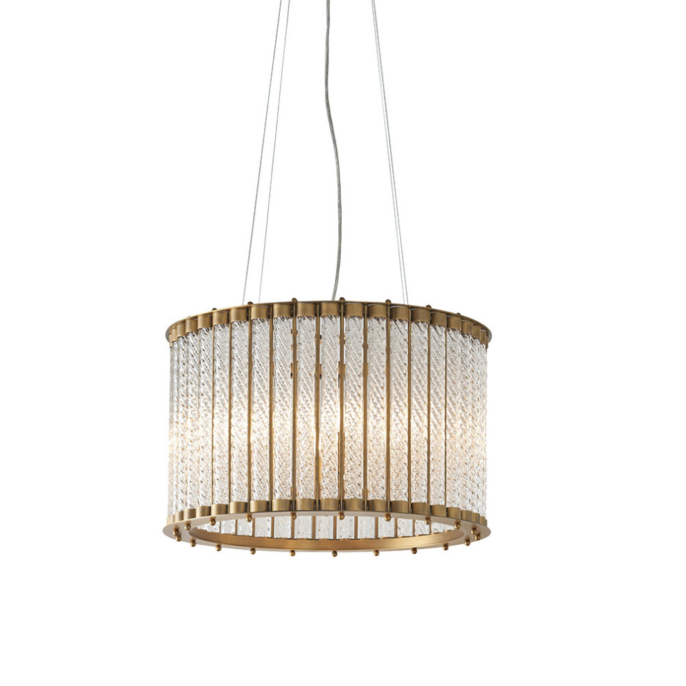 Loops Matt Gold Glass Tube Ceiling Chandelier - Decorative Glass Rods - 6 Bulb Fitting