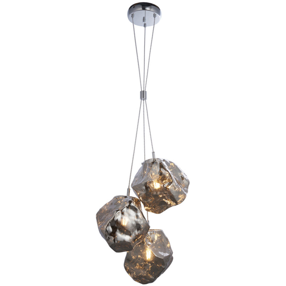 Metallic Chrome 3 Light Ceiling Pendant Modern Rock Design Hanging Light Fitting