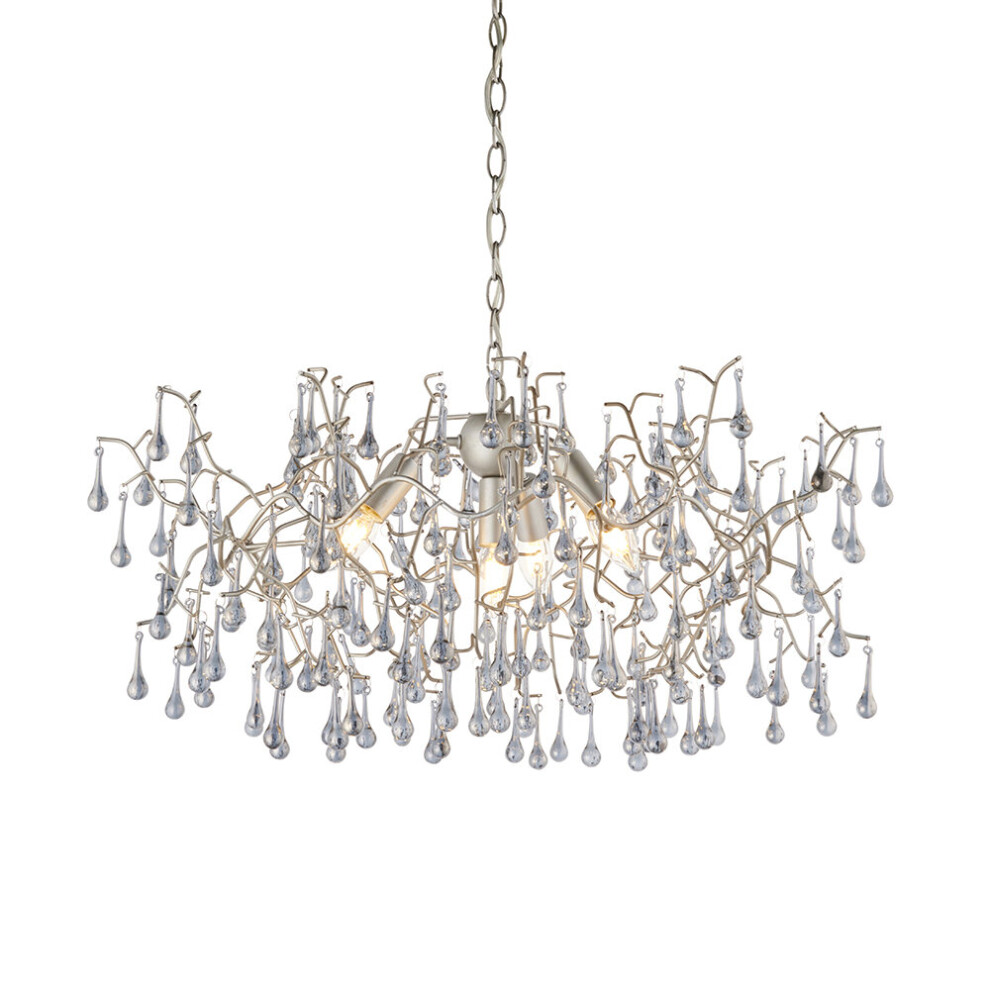 Loops Mutli Arm Ceiling Pendant Fitting - Aged & Glass Teardrop Details Light/Silver