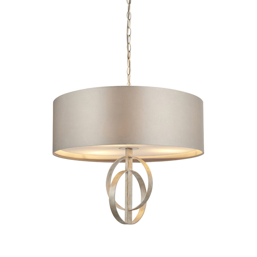 Loops Antique Ceiling Pendant & Mink Satin Shade - 3 Bulb Hanging Fitting Silver/Light