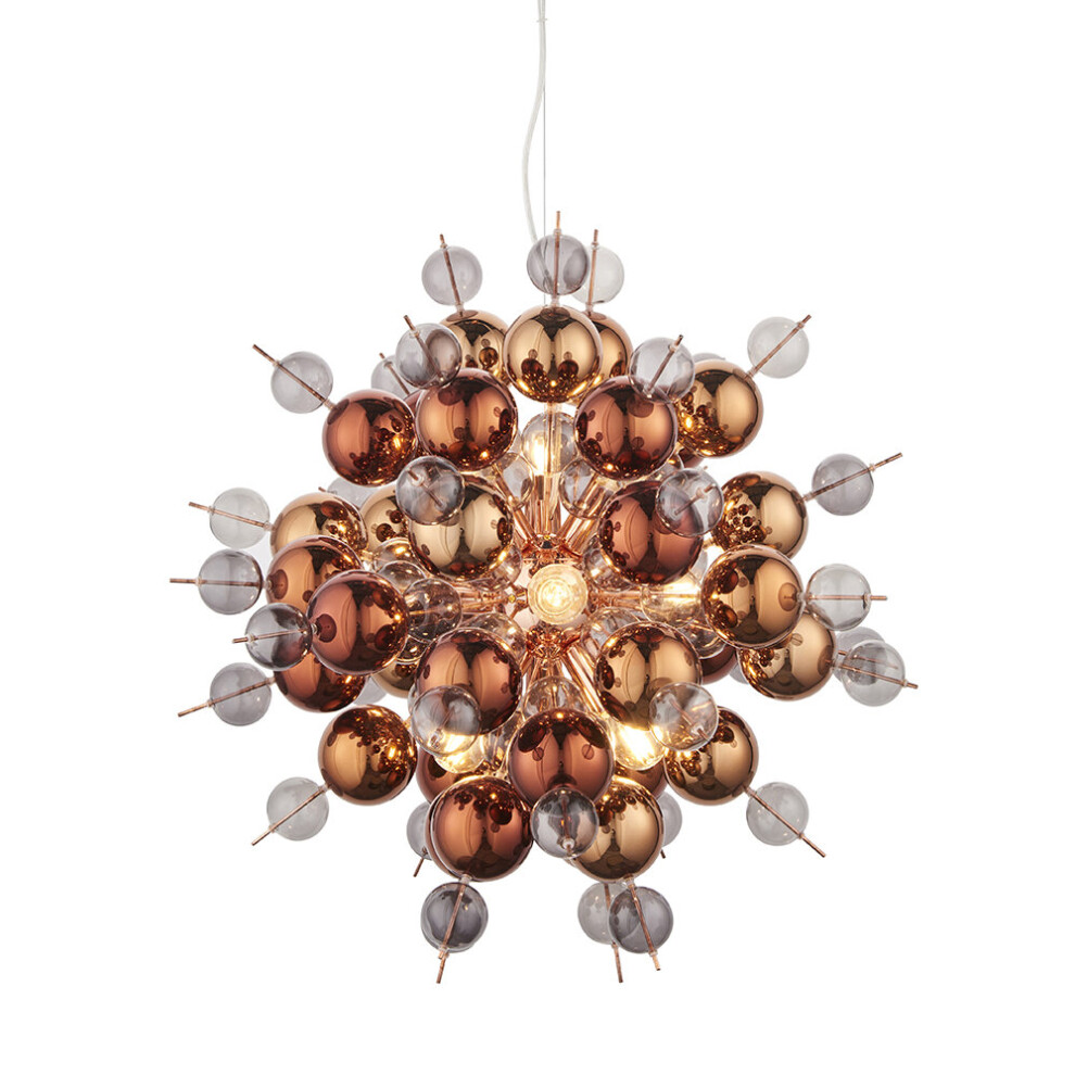 Loops Copper Plated Ceiling Pendant With Tinted Glass Spheres Decorative Light Fitting