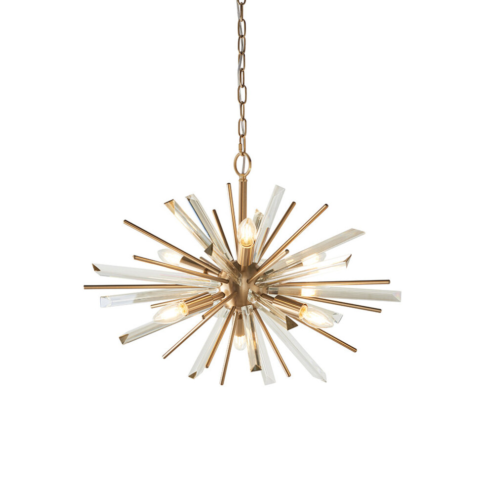 Loops Large Antique Brass Ceiling Pendant Light - 6 Bulb Hanging Fitting - Prism Glass