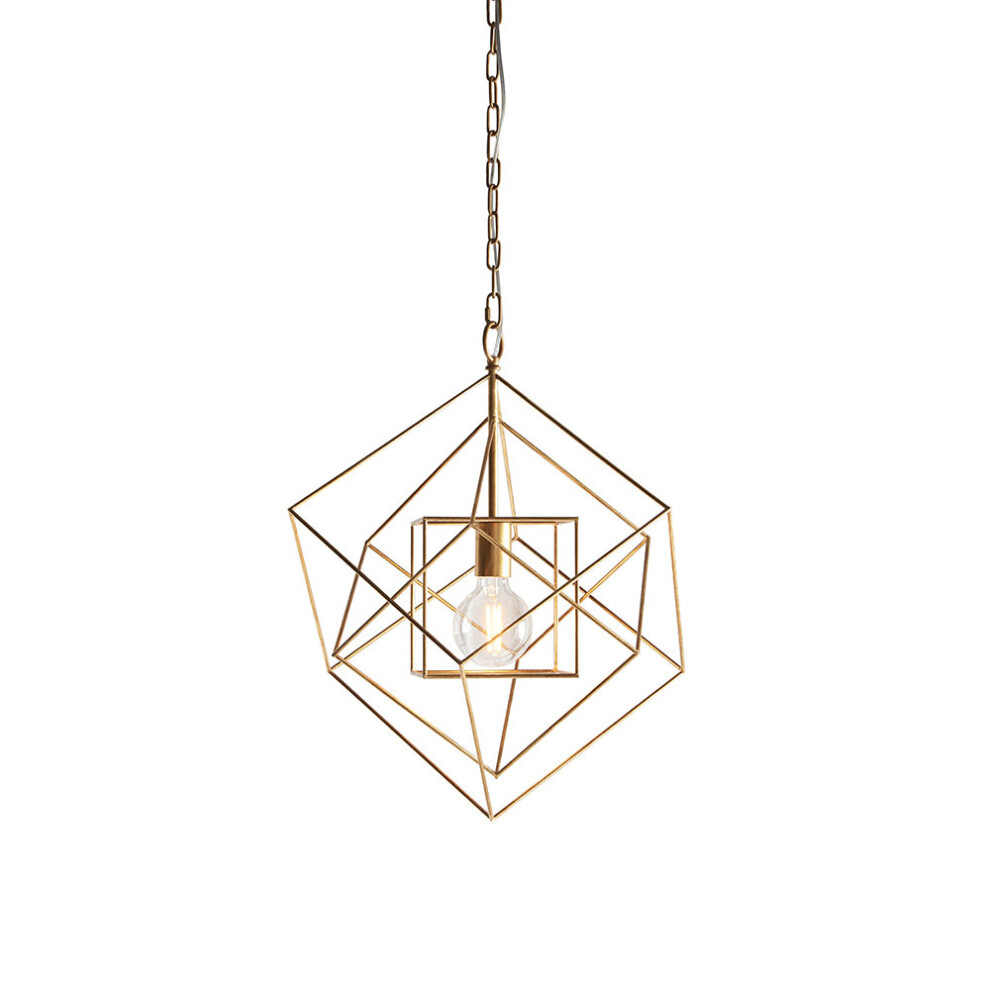 Medium Angular Ceiling Pendant Light - Antique Gold Leaf Finish Frame - Dimmable