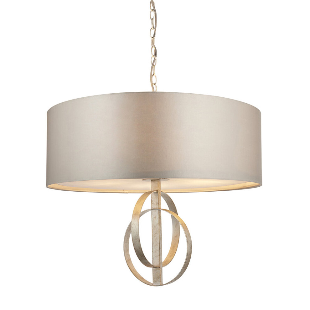 Loops Antique Ceiling Pendant & Mink Satin Shade - 5 Bulb Hanging Fitting Silver/Light