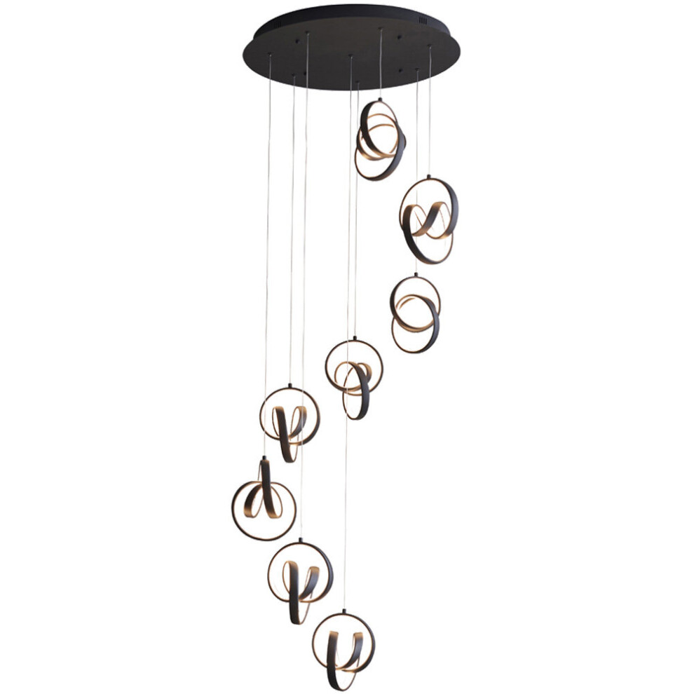 Textured Matt Black Modern 8 Light Ceiling Pendant - Integrated Warm White LEDs