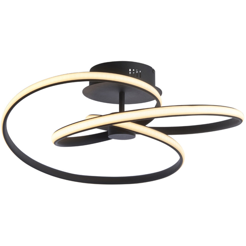 Loops Semi Flush Ceiling Light Fitting - Textured Black & White Diffuser - Led Tape