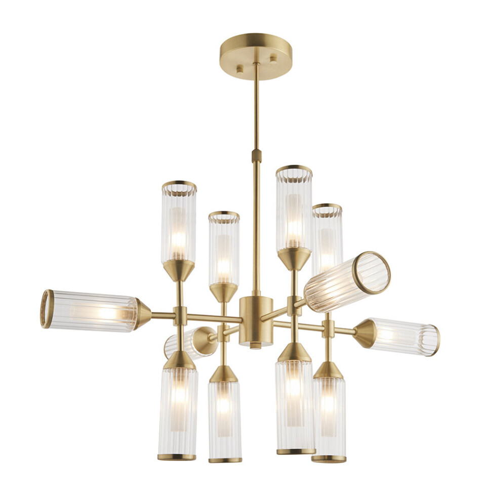 Loops Brass Ceiling Pendant Light - 12 Bulb Lamp Fitting - Frosted Glass Diffusers