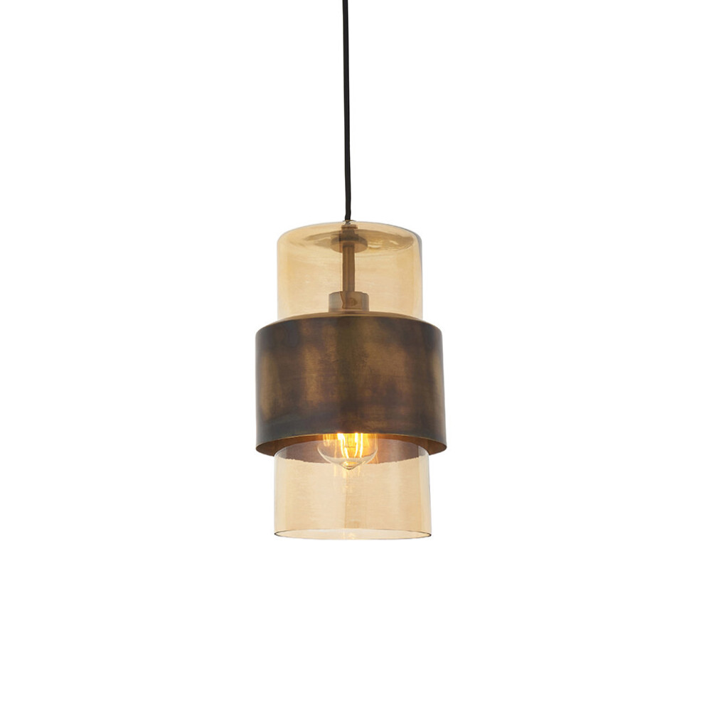 Loops Antique Brass Ceiling Pendant - Champagne Glass Shade Single Bulb Fitting Light