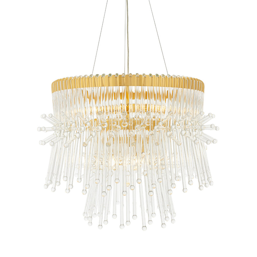 Gold Plated Ceiling Chandelier - Glass Detailing - 9 Bulb Pendant Light Fitting