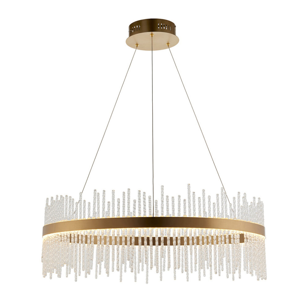 Brushed Gold Ceiling Pendant Light - Decorative Glass Rods - Integrated LED