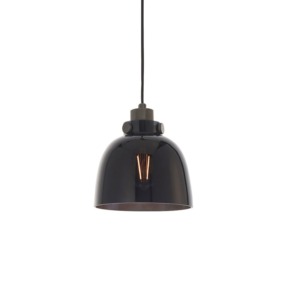 Loops Industrial Ceiling Pendant Light Fitting - Matt Black & Black Tinted Glass