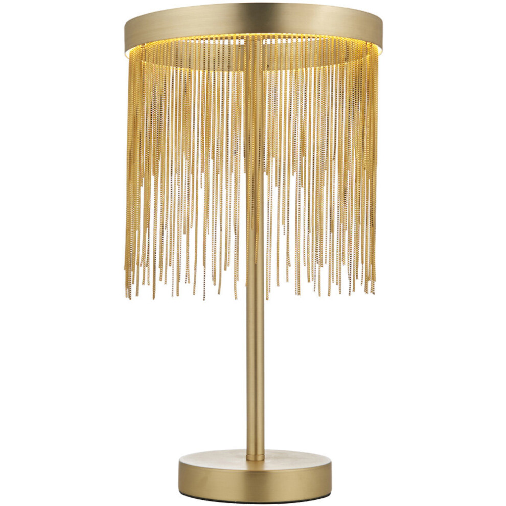 Satin Brass Table Lamp Light & Waterfall Chain Shade - Integrated LED Module