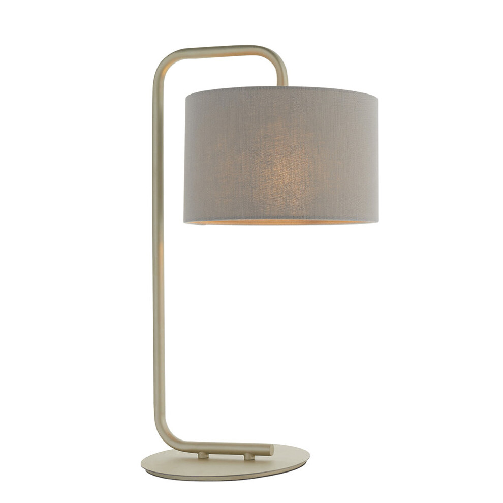 Satin Champagne Table Lamp Light - 23cm Grey Fabric Cylinder Shade - Desk Light