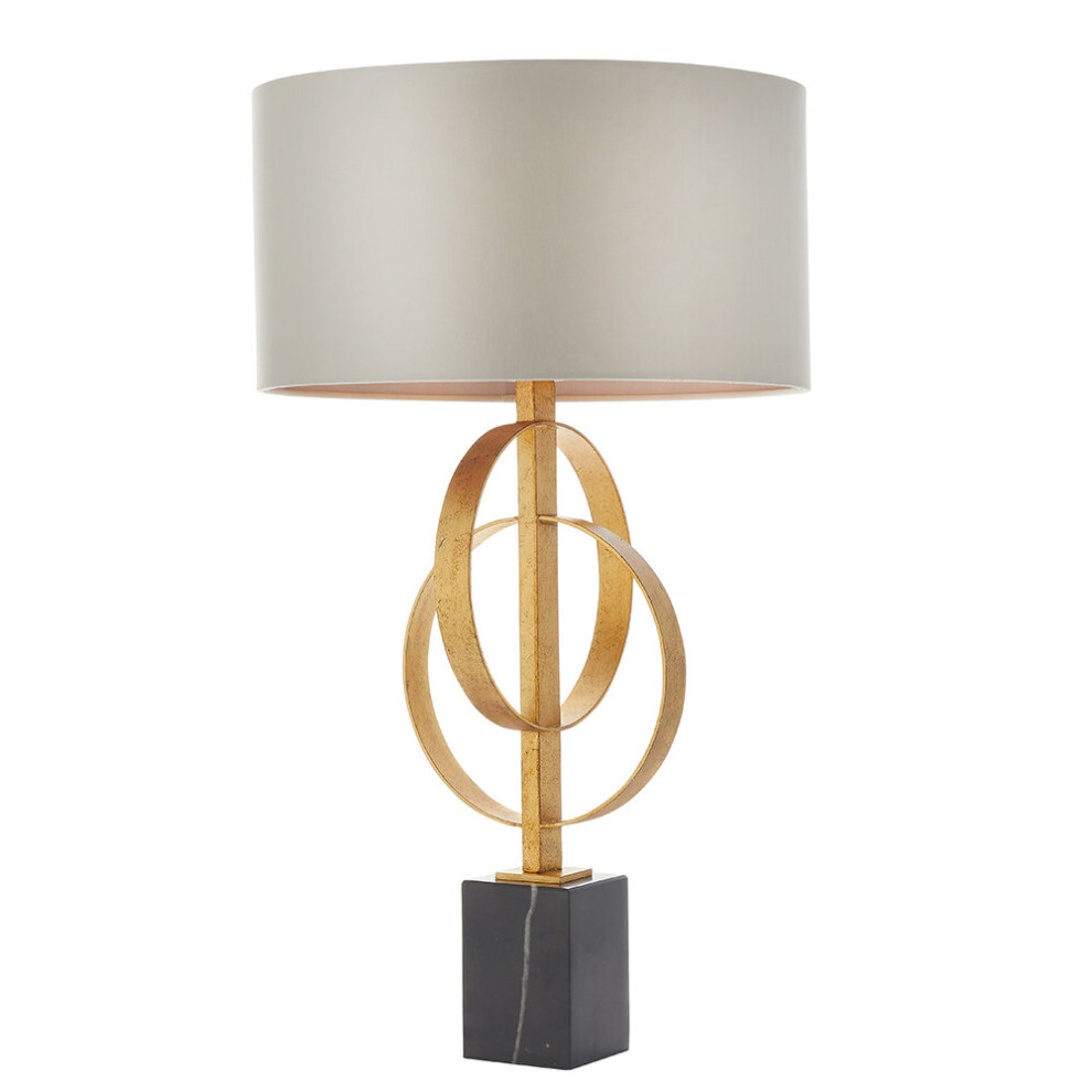 Antique Gold Table Lamp & Mink Satin Shade - Black Marble Base Desk Light