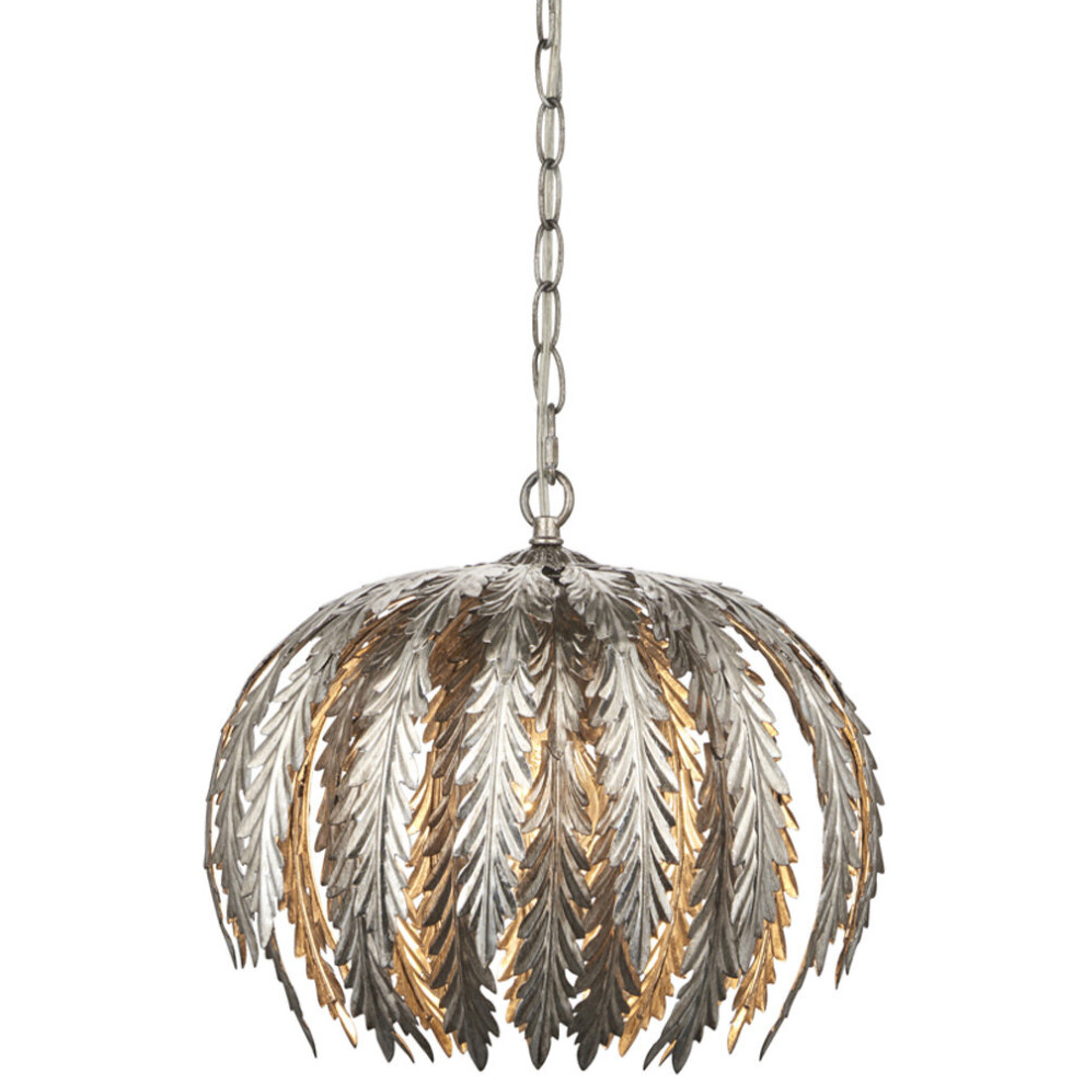 Small Ornate Silver Ceiling Pendant Light Fitting Decorative Layered Leaf Design