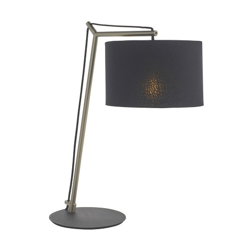 Loops Nickel Plated Angular Table Lamp Light - Black Base & Cotton Shade - Desk Light