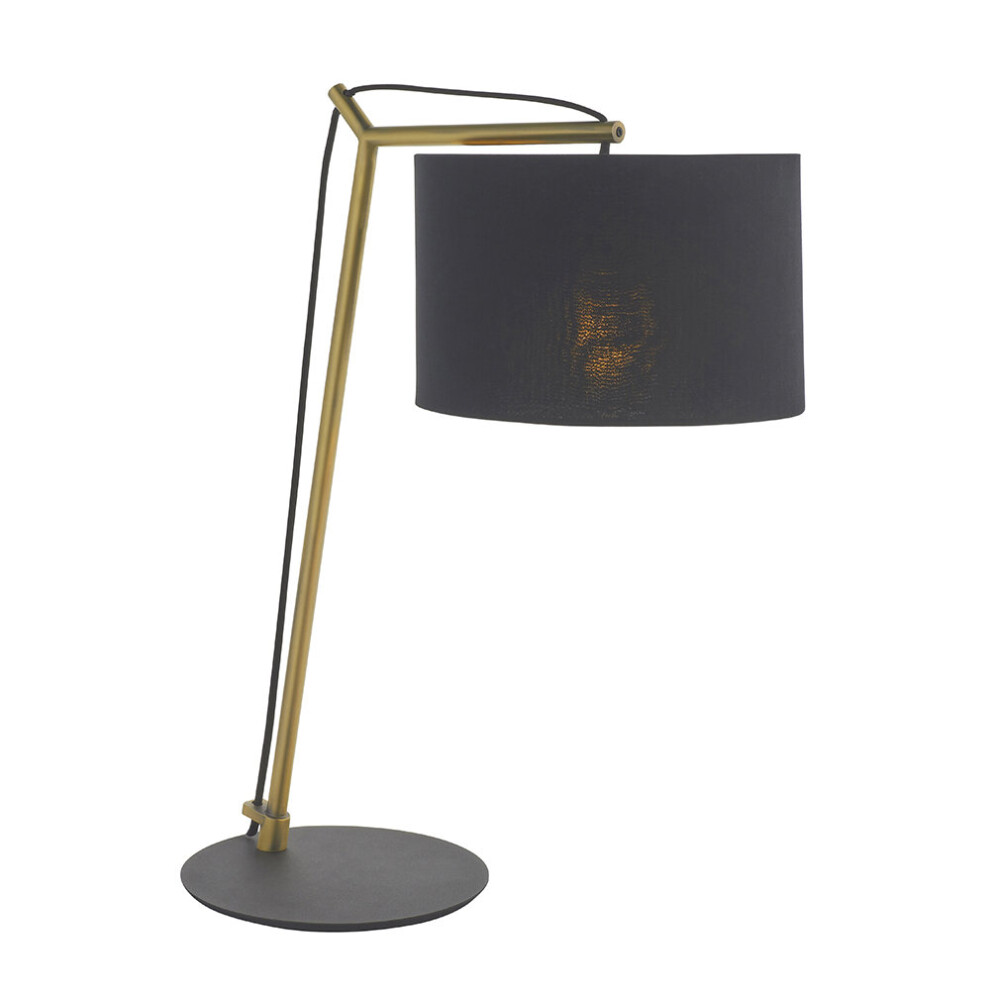 Loops Brass Plated Angular Table Lamp - Base & Cotton Shade - Desk Light/Black