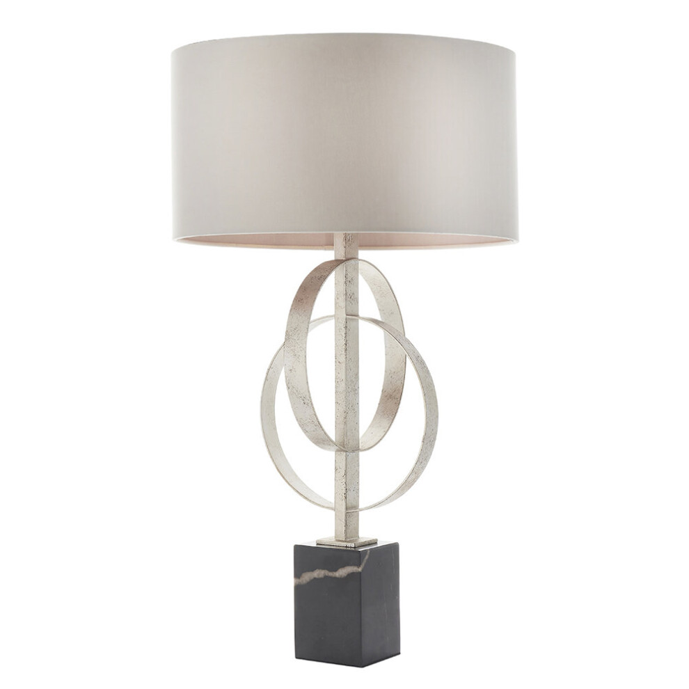 Loops Antique Table Lamp & Mink Satin Shade - Marble Base Desk Silver/Black/Light