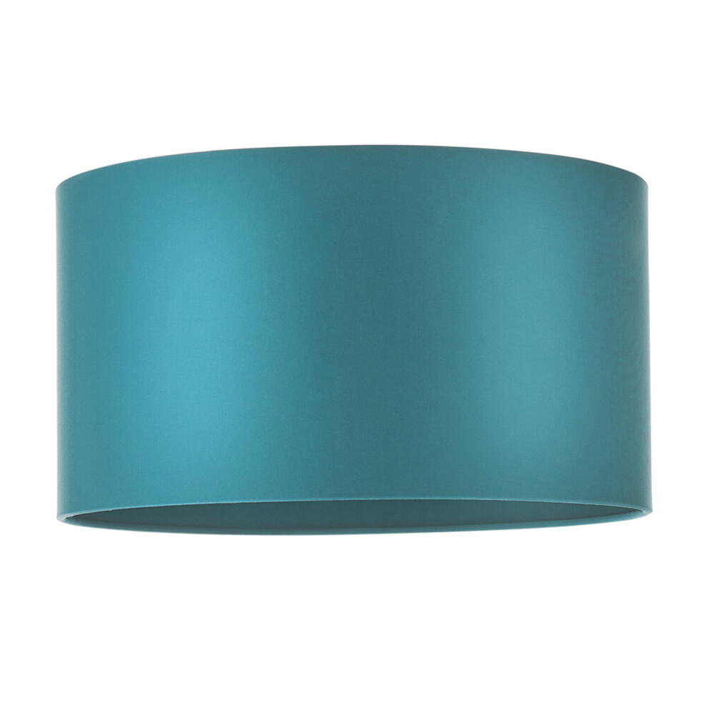 380mm Teal Satin Fabric Cylinder Lamp Shade - Rolled Edge - 10W E27 LED