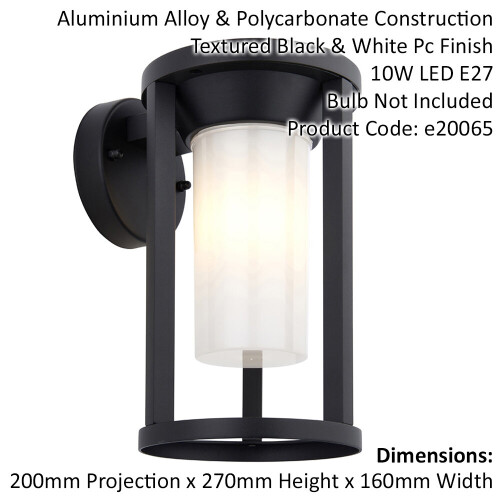 Loops Non Automatic Outdoor Wall Light - Textured Black & White Polycarbonate Shade 1