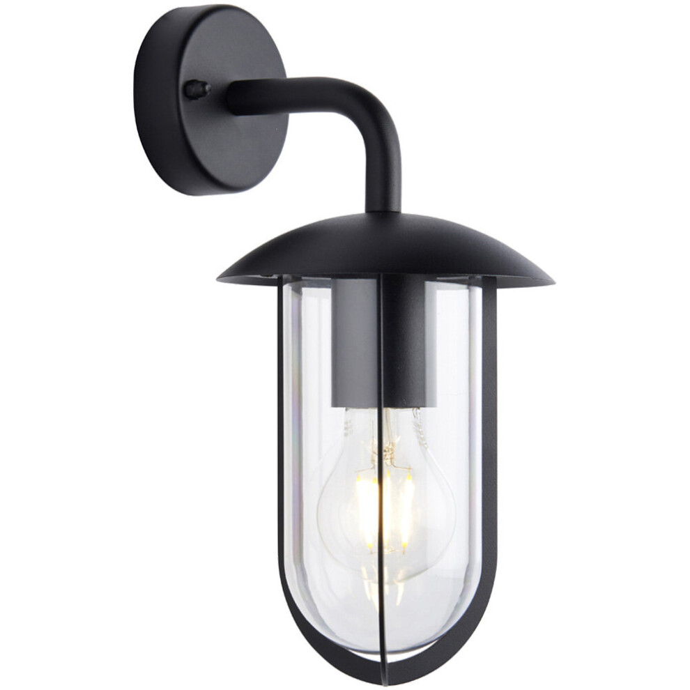 Loops Textured Black Outdoor Wall Light - Clear Shade - Classic Exterior Light Fitting